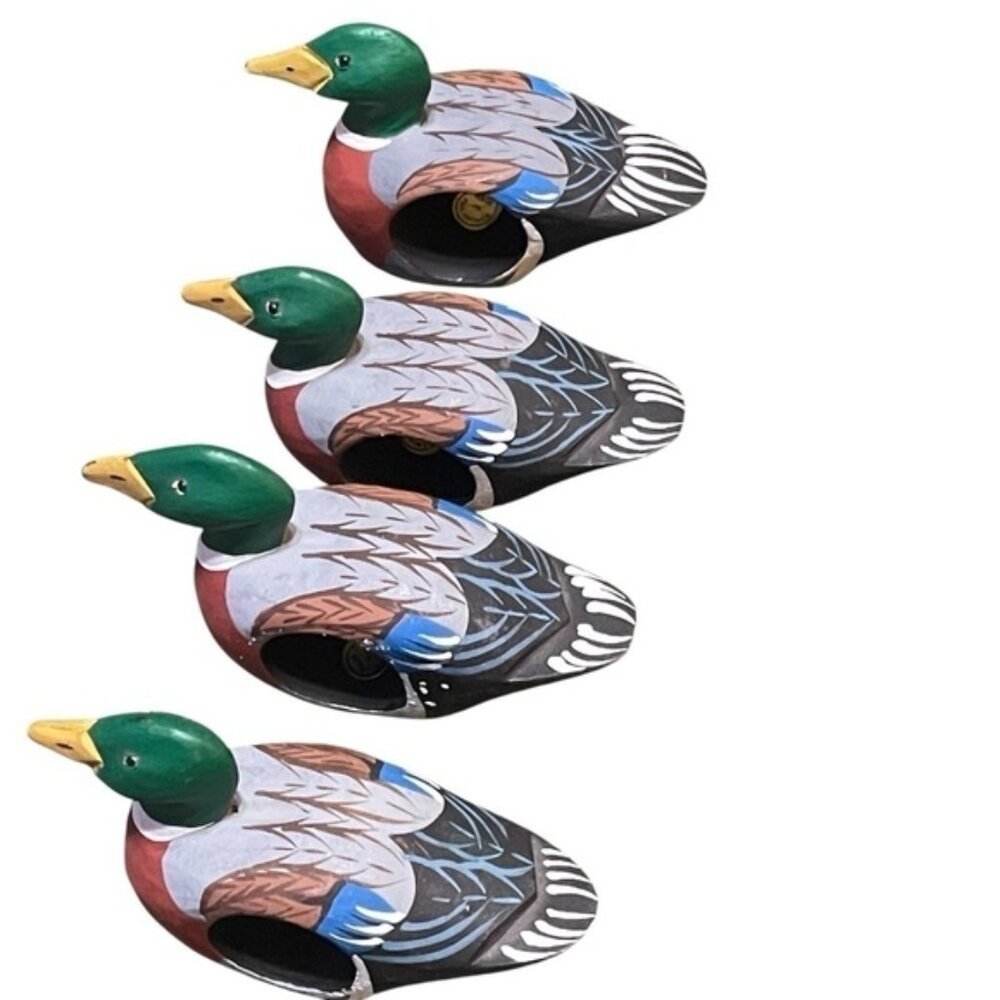 Vintage Wooden Hand-carved/Painted Decoy Duck Napkin Rings~Set of 4~Beautiful